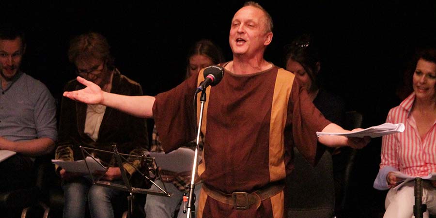 David Benson as Lurcio, recording the 2019 Up Pompeii! audio play. David Benson. Copyright: Kim Jones