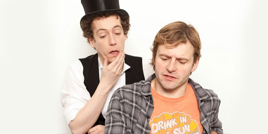 The Victorian In The Wall. Image shows from L to R: Mr Elms (Matthew Steer), Guy (Will Adamsdale). Copyright: BBC