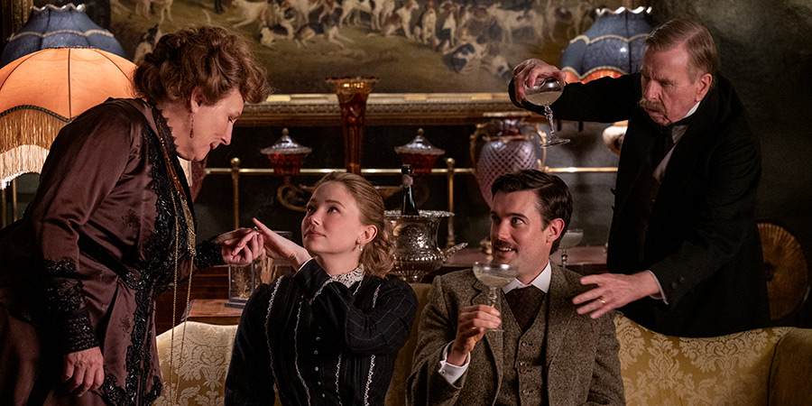 Virginia Woolf's Night & Day. Image shows left to right: Jennifer Saunders, Katharine Hilbery (Haley Bennett), Jack Whitehall, Timothy Spall