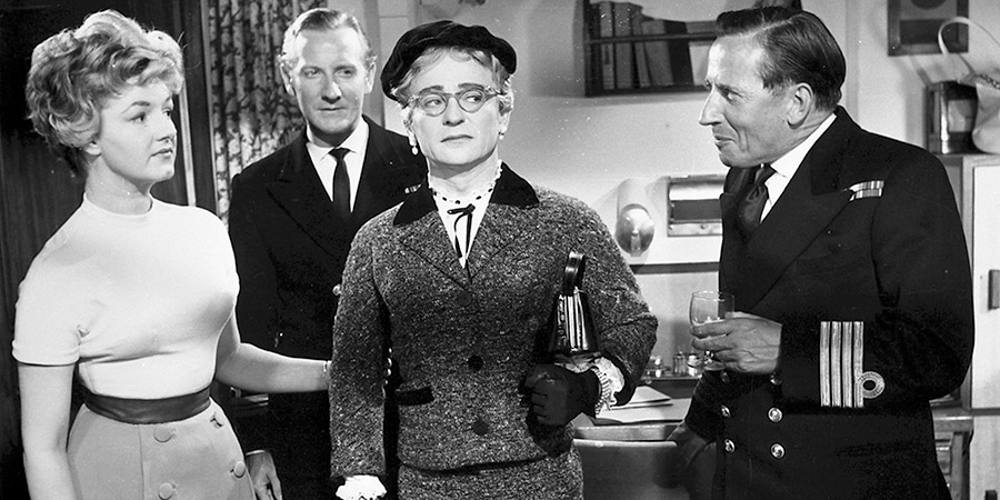 Watch Your Stern. Image shows from L to R: Ann Foster (Joan Sims), Lt Cdr Bill Fanshawe (Leslie Phillips), O/S Blissworth (Kenneth Connor), Captain David Foster (Eric Barker). Copyright: Peter Rogers Productions