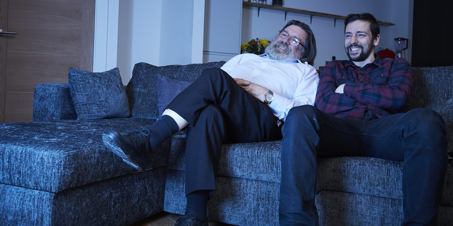 We Have Been Watching. Image shows from L to R: Ricky Tomlinson, Ralf Little. Copyright: Crook Productions