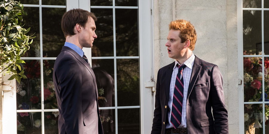 The Windsors. Image shows from L to R: Wills (Hugh Skinner), Harry (Richard Goulding). Copyright: Noho Film and TV