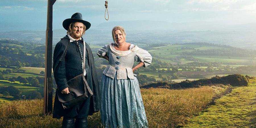 The Witchfinder. Image shows from L to R: Witchfinder (Tim Key), Witch (Daisy May Cooper)