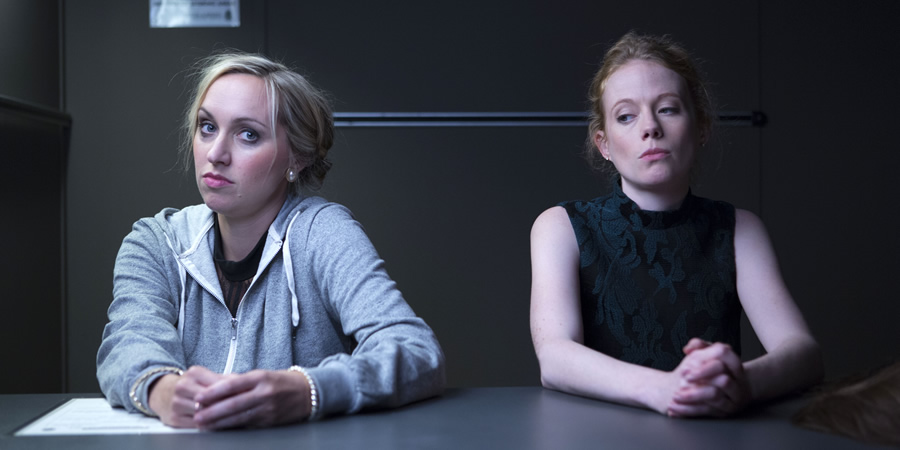 Witless. Image shows from L to R: Leanne (Kerry Howard), Rhona (Zoe Boyle). Copyright: Objective Productions