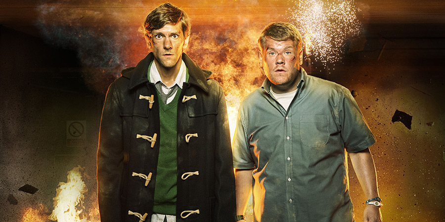 The Wrong Mans. Image shows left to right: Sam (Mathew Baynton), Phil (James Corden)