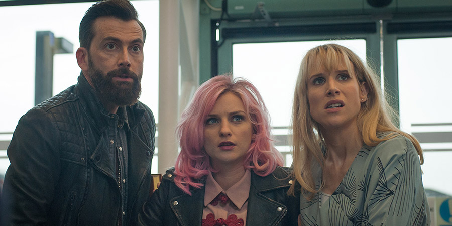You, Me And Him. Image shows from L to R: John (David Tennant), Alex Jones (Faye Marsay), Olivia Miller (Lucy Punch)
