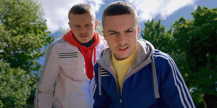 The Young Offenders. Image shows from L to R: Jock O'Keeffe (Chris Walley), Conor MacSweeney (Alex Murphy)