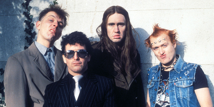 The Young Ones. Image shows left to right: Rick (Rik Mayall), Mike (Christopher Ryan), Neil (Nigel Planer), Vyvyan (Adrian Edmondson)