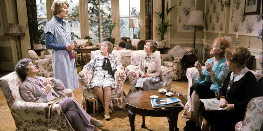 You're Only Young Twice. Image shows from L to R: Mildred Fanshaw (Diana King), Miss Milton (Charmian May), Flora Petty (Peggy Mount), Cissie Lupin (Pat Coombs), Dolly Love (Lally Bowers), Katy O'Rourke (Peggy Ledger). Copyright: Yorkshire Television