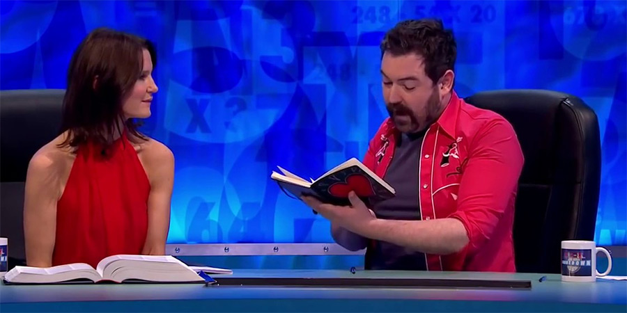 8 Out Of 10 Cats Does Countdown. Image shows left to right: Susie Dent, Nick Helm