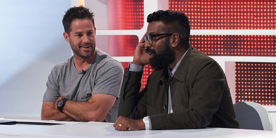 A League Of Their Own. Image shows from L to R: Jamie Redknapp, Romesh Ranganathan. Copyright: CPL Productions