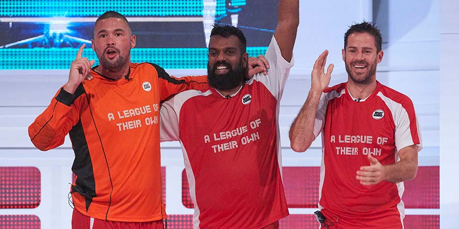 A League Of Their Own. Image shows from L to R: Tony Bellew, Romesh Ranganathan, Jamie Redknapp. Copyright: CPL Productions