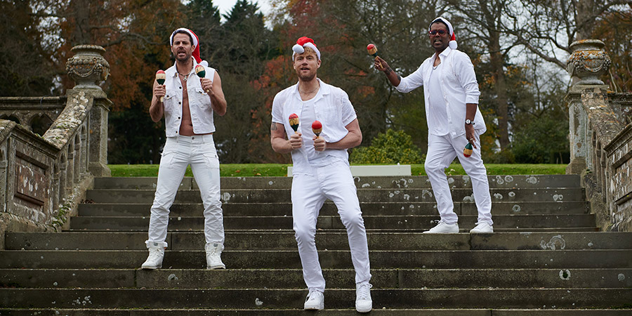 A League Of Their Own. Image shows from L to R: Jamie Redknapp, Andrew Flintoff, Romesh Ranganathan. Copyright: CPL Productions