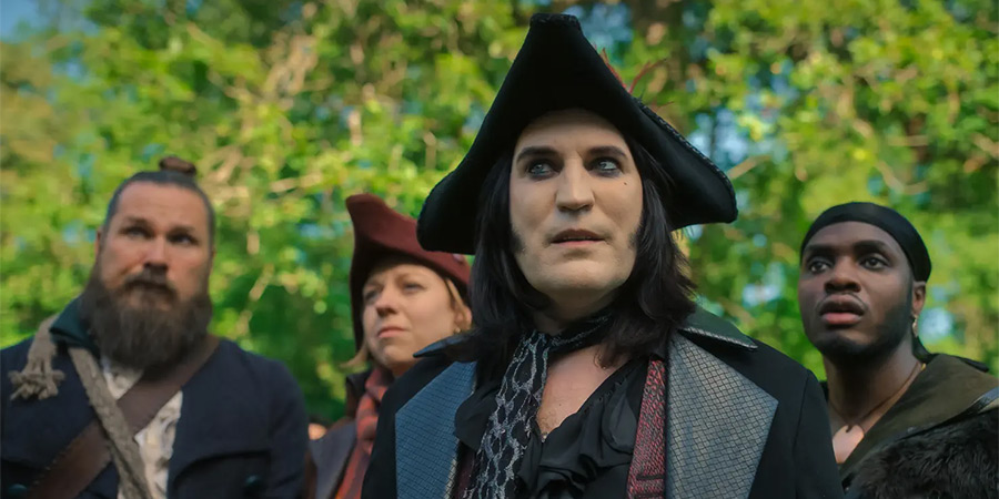 The Completely Made-Up Adventures Of Dick Turpin. Image shows left to right: Moose Pleck (Marc Wootton), Nell Brazier (Ellie White), Dick Turpin (Noel Fielding), Honesty Courage (Duayne Boachie)