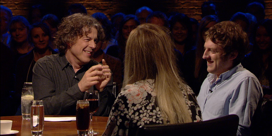 Alan Davies: As Yet Untitled. Image shows from L to R: Alan Davies, Roisin Conaty, Elis James