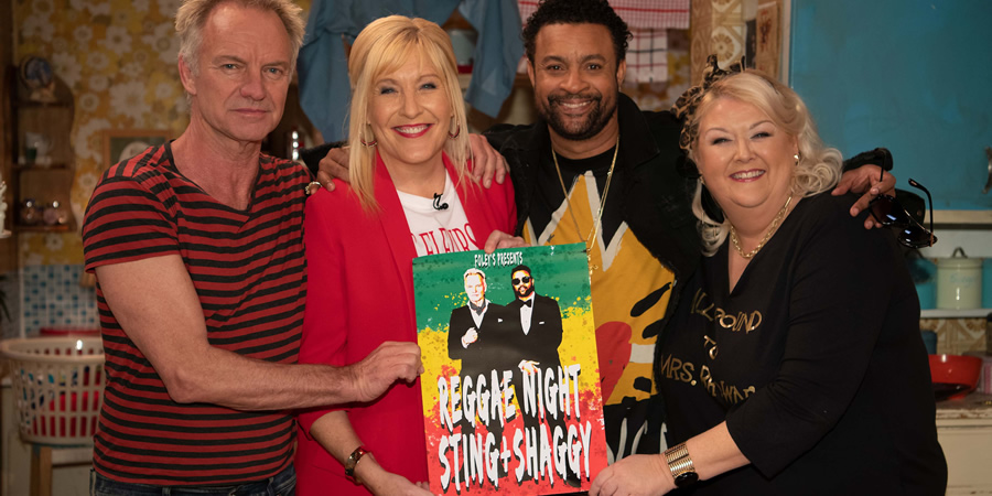 All Round To Mrs. Brown's. Image shows from L to R: Gordon Sumner, Cathy Brown (Jennifer Gibney), Shaggy, Sharon McGoogan (Fiona Gibney)