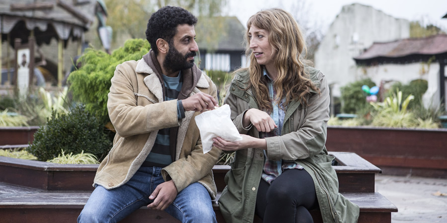 Back To Life. Image shows from L to R: Billy (Adeel Akhtar), Miranda (Daisy Haggard). Copyright: Two Brothers Pictures