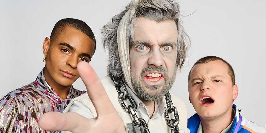 Bad Education. Image shows left to right: Stephen (Layton Williams), Alfie (Jack Whitehall), Mitchell (Charlie Wernham)