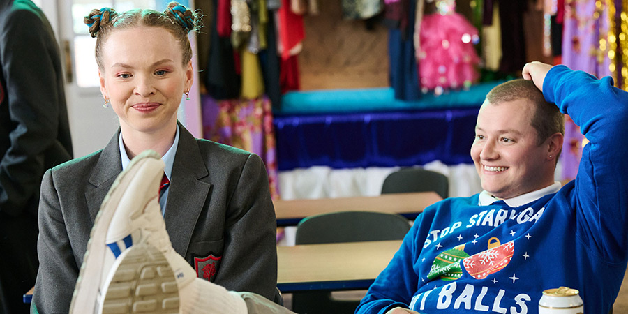 Bad Education. Image shows left to right: Jinx (Laura Marcus), Mitchell (Charlie Wernham)