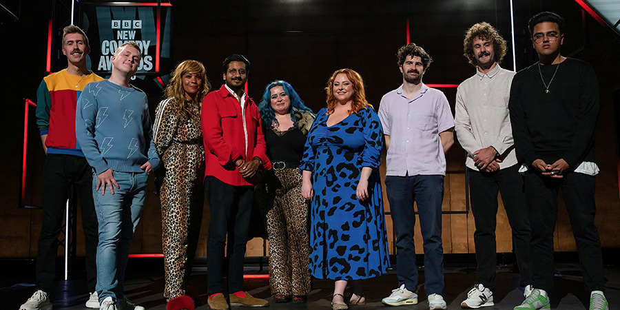 BBC New Comedy Awards. Image shows left to right: Jack McLean, Josh Jones, Maxine Vuvuzela, Ahir Shah, Maxine Wade, Amy Gledhill, Paddy Young, Josh Pugh, Faizan Shah