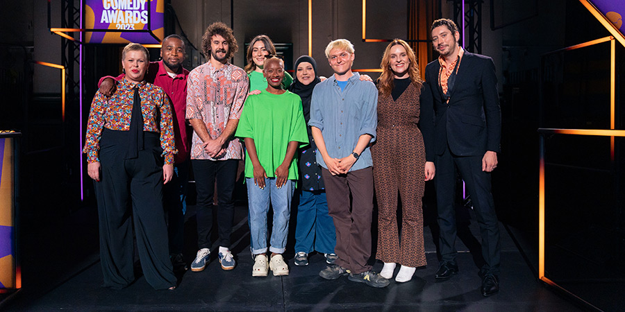 BBC New Comedy Awards. Image shows left to right: Laura Smyth, Michael Odewale, Josh Pugh, Hannah Lawrence, Chantel Nash, Fatiha El-Ghorri, Jack Shep, Katie Norris, Christian Jegard