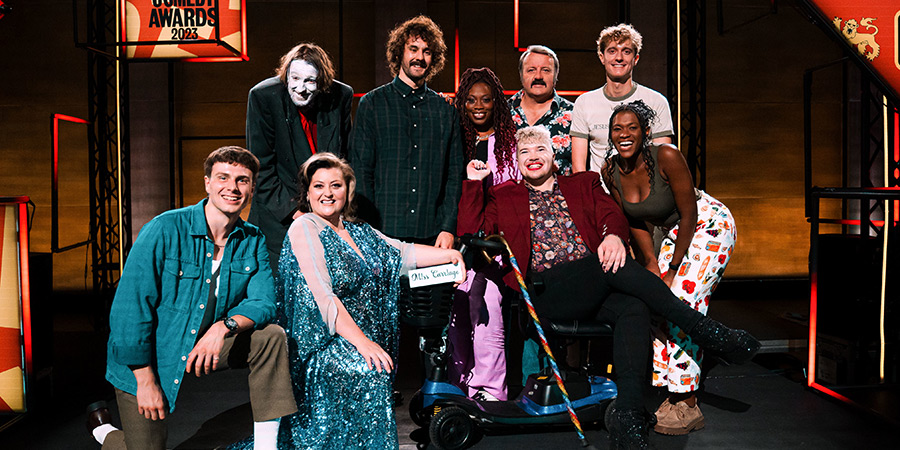 BBC New Comedy Awards. Image shows left to right: Sam Williams, Joe Kent-Walters, Kiri Pritchard-McLean, Josh Pugh, Sikisa, Mike Bubbins, Alex Gibbon, Ben Pollard, Leah David