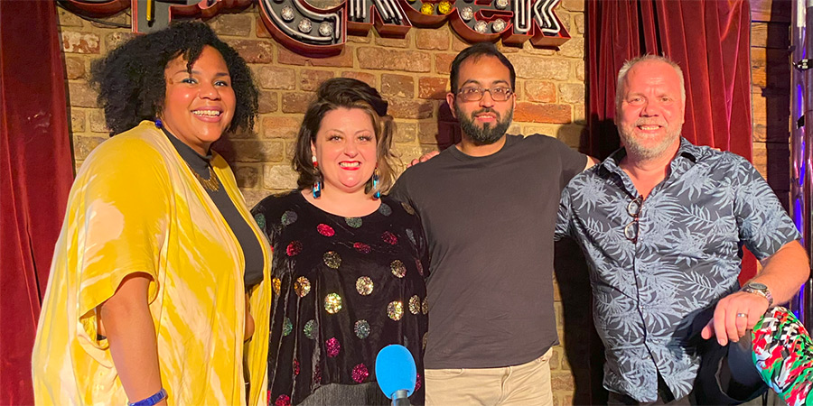 Best Medicine. Image shows left to right: Desiree Burch, Kiri Pritchard-McLean, Abdullah Khan, Mark Williams