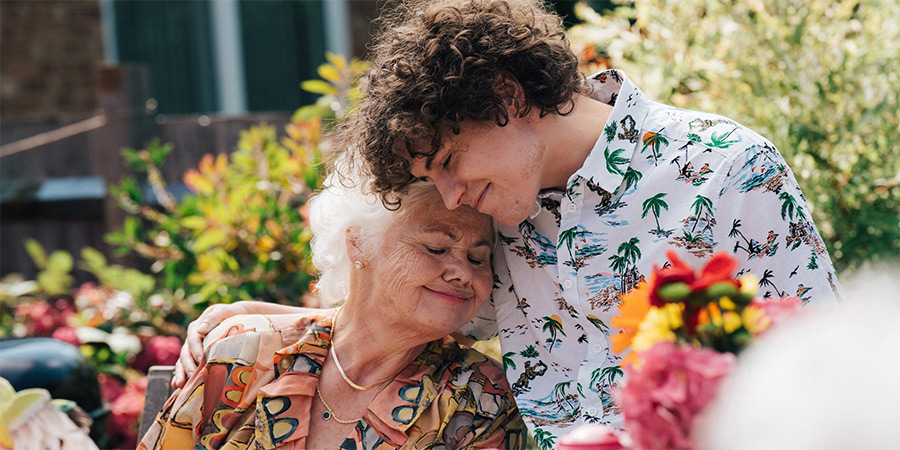 Big Boys. Image shows left to right: Nanny Bingo (Annette Badland), Jack (Dylan Llewellyn)