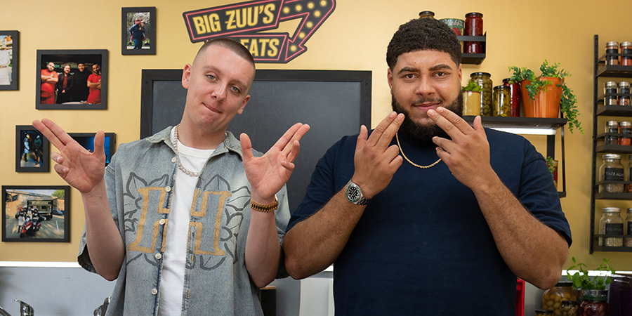 Big Zuu's Big Eats. Image shows left to right: Aitch, Big Zuu