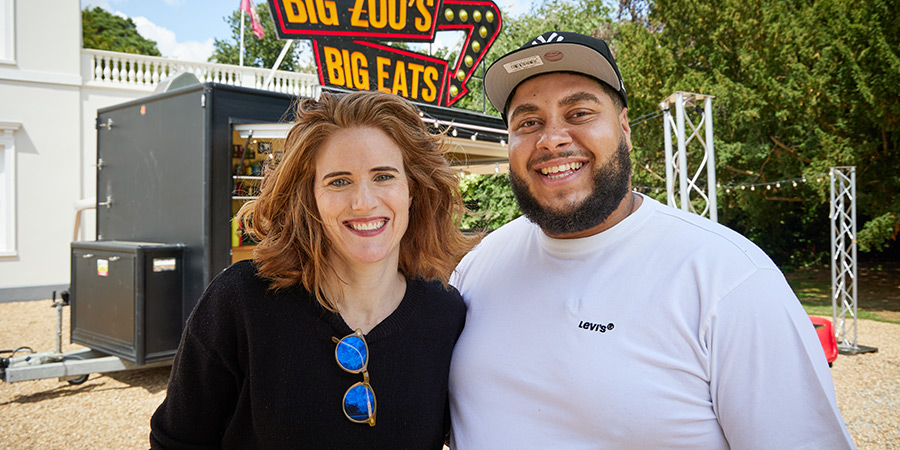 Big Zuu's Big Eats. Image shows left to right: Sarah Kendall, Big Zuu