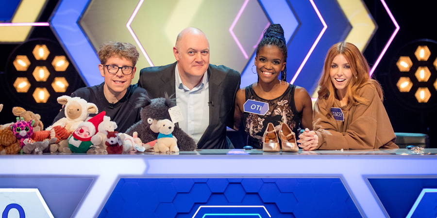 Blockbusters. Image shows from L to R: Josh Widdicombe, Dara O Briain, Oti Mabuse, Stacey Dooley. Copyright: Thames