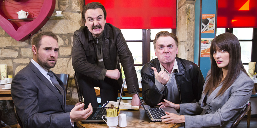 Burnistoun. Image shows from L to R: Gerry McLaughlin, Iain Connell, Robert Florence, Kirsty Strain. Copyright: The Comedy Unit