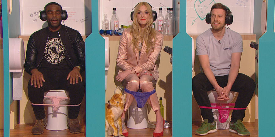 Celebrity Juice. Image shows from L to R: Ore Oduba, Fearne Cotton, Chris Ramsey