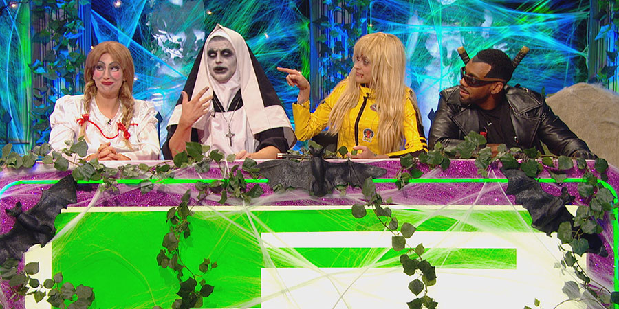 Celebrity Juice. Image shows from L to R: Stacey Solomon, Joe Swash, Fearne Cotton, Richard Blackwood