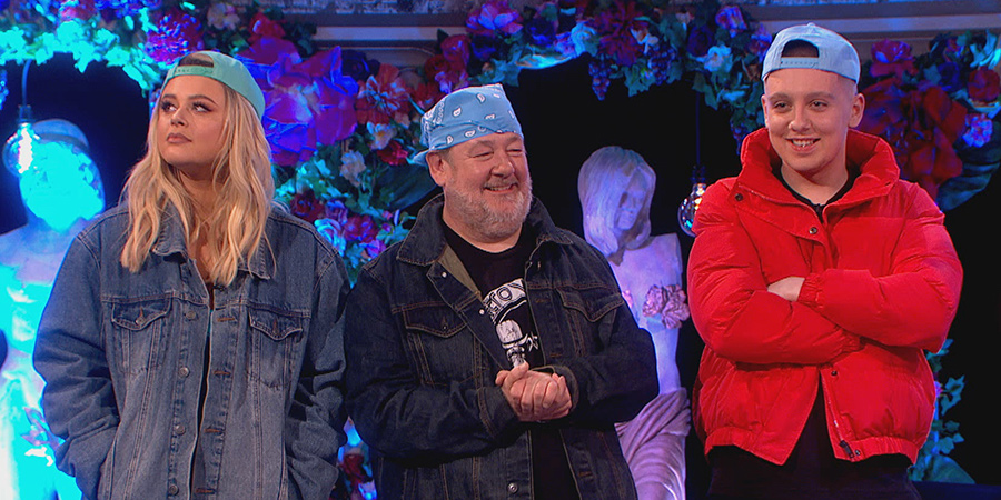 Celebrity Juice. Image shows from L to R: Emily Atack, Johnny Vegas, Aitch