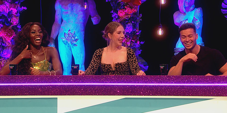 Celebrity Juice. Image shows from L to R: AJ Odudu, Katherine Ryan, Joel Corry. Copyright: Talkback