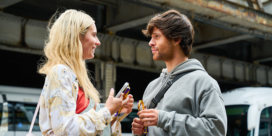 Cheaters. Image shows left to right: Esther (Callie Cooke), Lars (Ceallach Spellman)