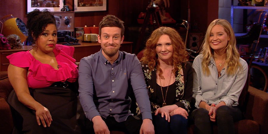 The Chris Ramsey Show. Image shows from L to R: Desiree Burch, Chris Ramsey, Jennie McAlpine, Laura Whitmore. Copyright: Avalon Television