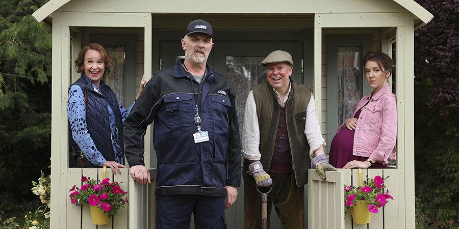 The Cleaner. Image shows left to right: Caroline (Vicki Pepperdine), Paul 'Wicky' Wickstead (Greg Davies), Donald (Steve Pemberton), Lara (Gemma Whelan)