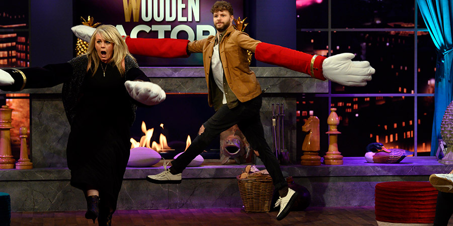 Comedy Game Night. Image shows from L to R: Sally Lindsay, Jay McGuiness. Copyright: Monkey Kingdom