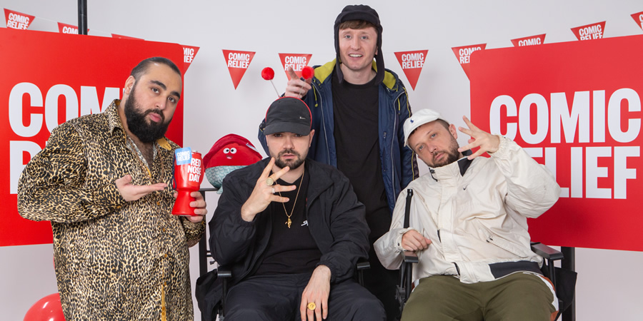 Comic Relief. Image shows from L to R: Chabuddy G (Asim Chaudhry), Grindah (Allan Mustafa), Steves (Steve Stamp), Beats (Hugo Chegwin). Copyright: BBC