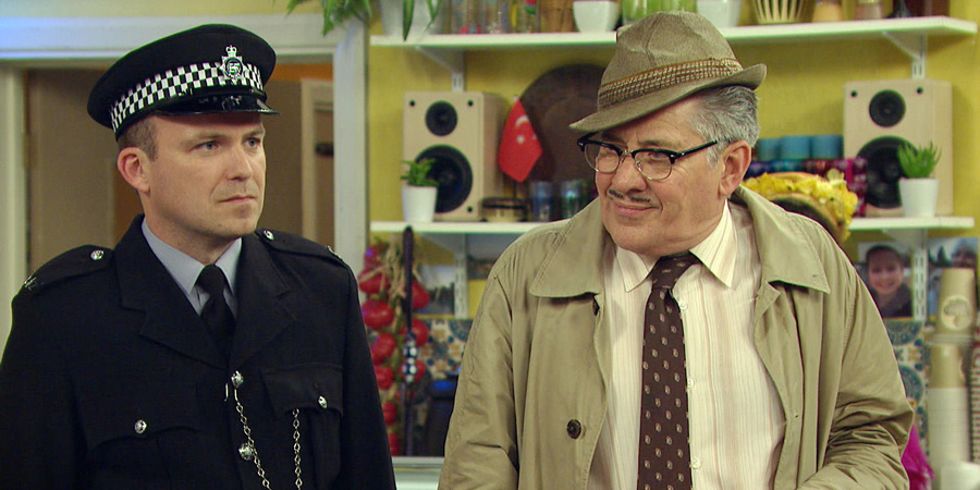 Count Arthur Strong. Image shows from L to R: Michael Baker (Rory Kinnear), Count Arthur Strong (Steve Delaney)