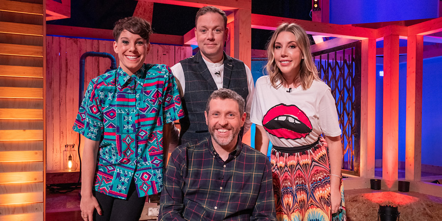 Dave Gorman: Terms And Conditions Apply. Image shows from L to R: Suzi Ruffell, Rufus Hound, Dave Gorman, Katherine Ryan. Copyright: Avalon Television