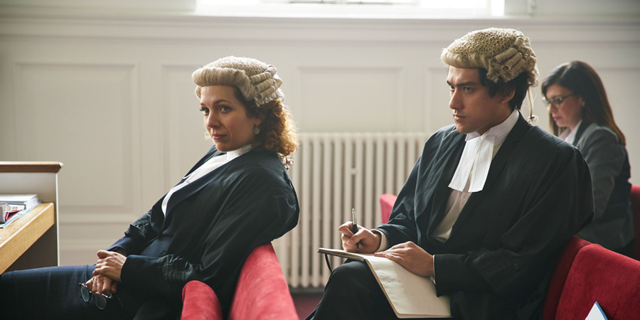 Defending The Guilty. Image shows from L to R: Caroline Bratt (Katherine Parkinson), Will Packham (Will Sharpe). Copyright: Big Talk Productions