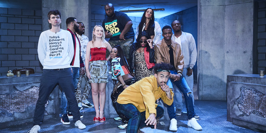 Don't Hate The Playaz. Image shows from L to R: Ivo Graham, Yungen, Darren Harriott, Amelia Dimoldenberg, Shortee Blitz, Lady Leshurr, London Hughes, Jordan Stephens, Not3s, Nathan Caton