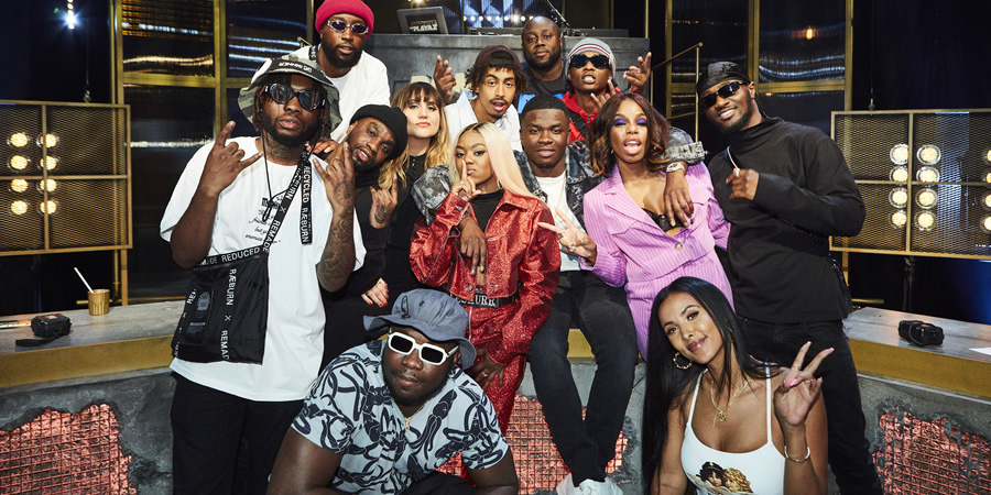 Don't Hate The Playaz. Image shows from L to R: ODG, Mojo, Kruddz, Natasia Demetriou, Mxjib, Lady Leshurr, Jordan Stephens, Shortee Blitz, Michael Dapaah, Dope, London Hughes, Maya Jama, Papii Abz