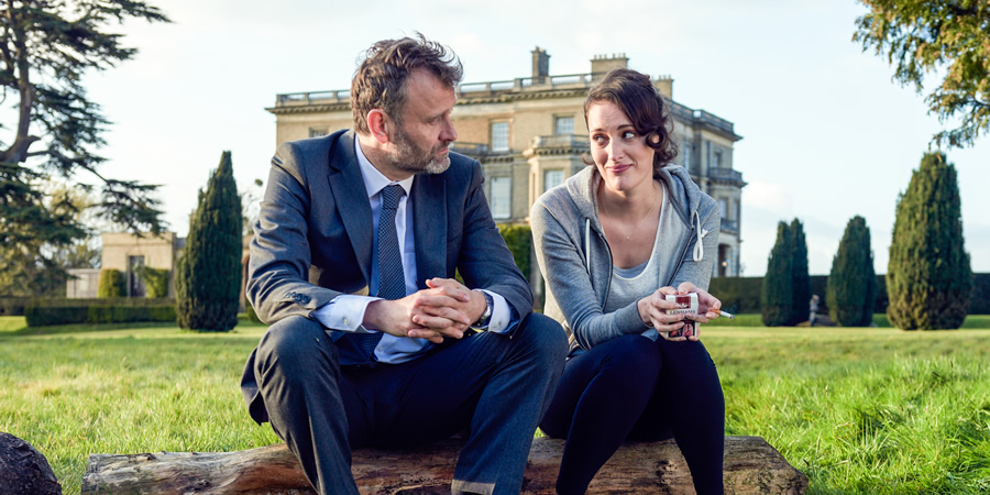 Fleabag. Image shows from L to R: Bank Manager (Hugh Dennis), Fleabag (Phoebe Waller-Bridge). Copyright: Two Brothers Pictures