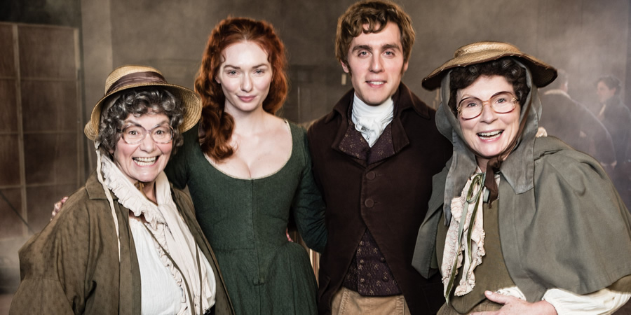 French And Saunders. Image shows from L to R: Dawn French, Eleanor Tomlinson, Jack Farthing, Jennifer Saunders