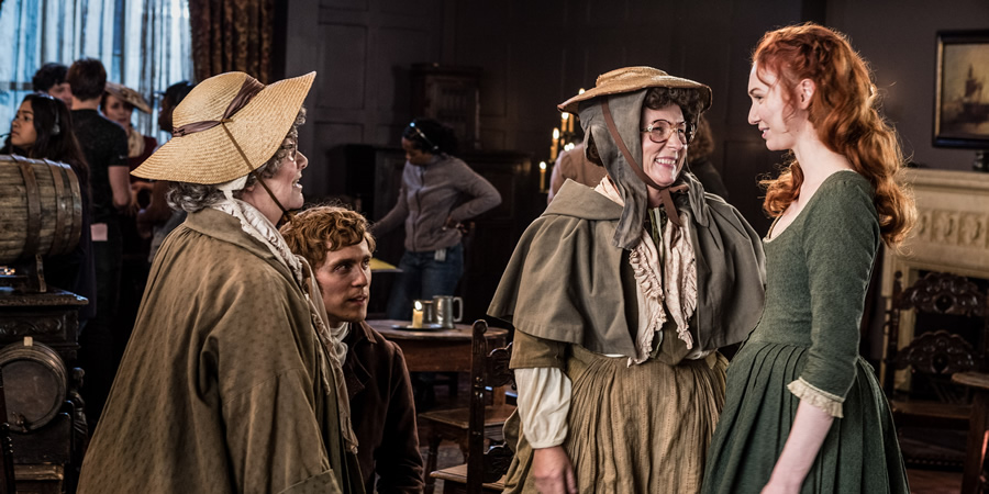 French And Saunders. Image shows from L to R: Dawn French, Jack Farthing, Jennifer Saunders, Eleanor Tomlinson