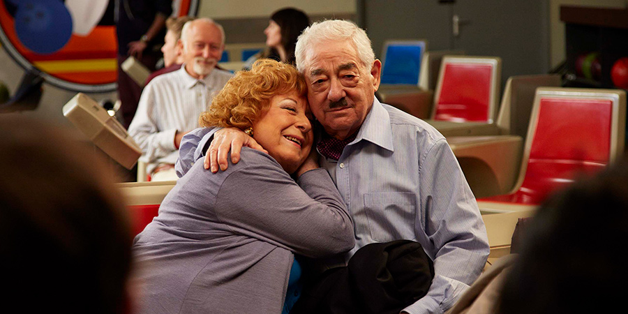 Friday Night Dinner. Image shows from L to R: Nellie (Frances Cuka), Mr Morris (Harry Landis)